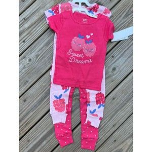 NEW Carter's Toddler Girls 4 piece Cotton PJ Pajamas Pink Raspberry, 2 T